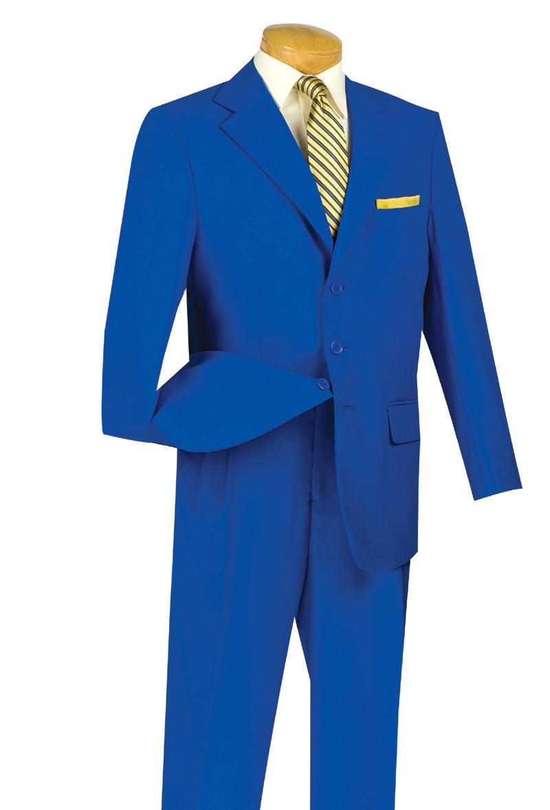 Royal Blue Men's 2-Piece Suit with 3 Buttons - Formal Business Attire for Office, Weddings & Special Events