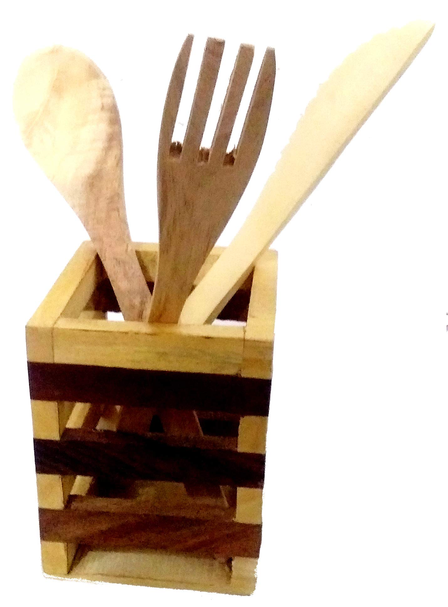 Purpledip Wooden Pen Holder, Cutlery Organizer & Desk Storage - Elegant Design for Office, Kitchen & Home Decor (11876)