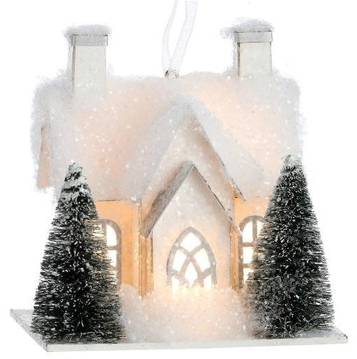 5 Pack Battery Operated LED Snowy White Christmas Village Houses - Winter Wonderland Decor for Holiday Tabletop, Mantel & Window Display