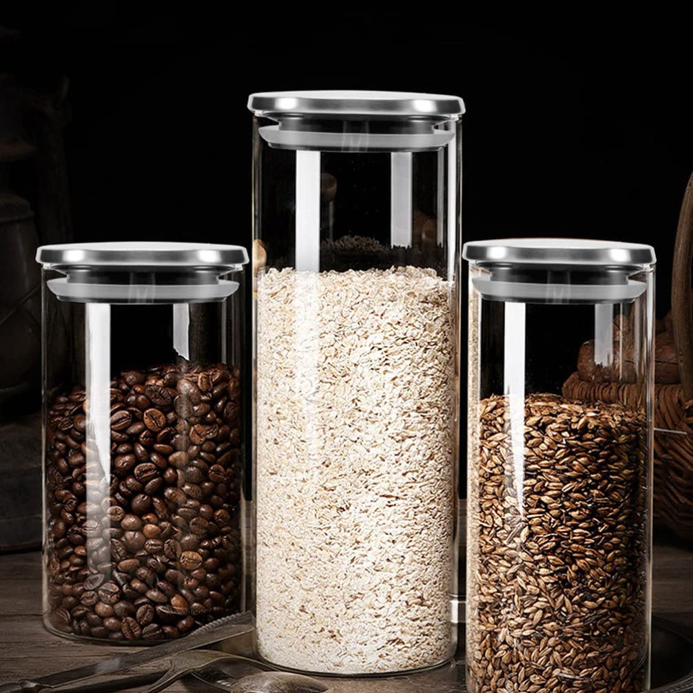 FOMIYES 2-Pack Clear Glass Storage Jars with Airtight Lids - Food Safe Kitchen Canisters for Sugar, Flour, Coffee, Candy & Spices | Pantry Organization & Countertop Decor