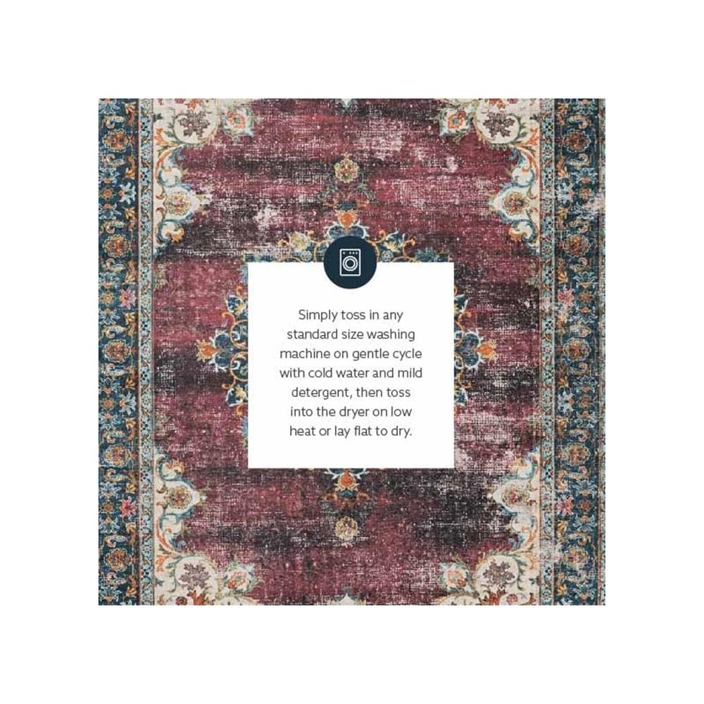Linon Washable Adams Polyester 5'x7' Area Rug in Ivory - Soft & Durable for Living Room, Bedroom, or Office Decor