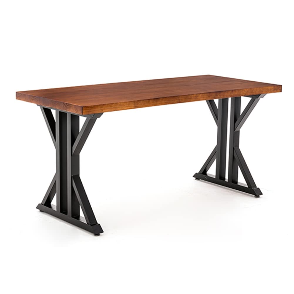 Solid Wood Computer Desk with Wrought Iron Frame - 140x70x75cm Home Office Desk, Study Writing Table & Conference Workstation - 5cm Thick Desktop for Work from Home & Small Business Use