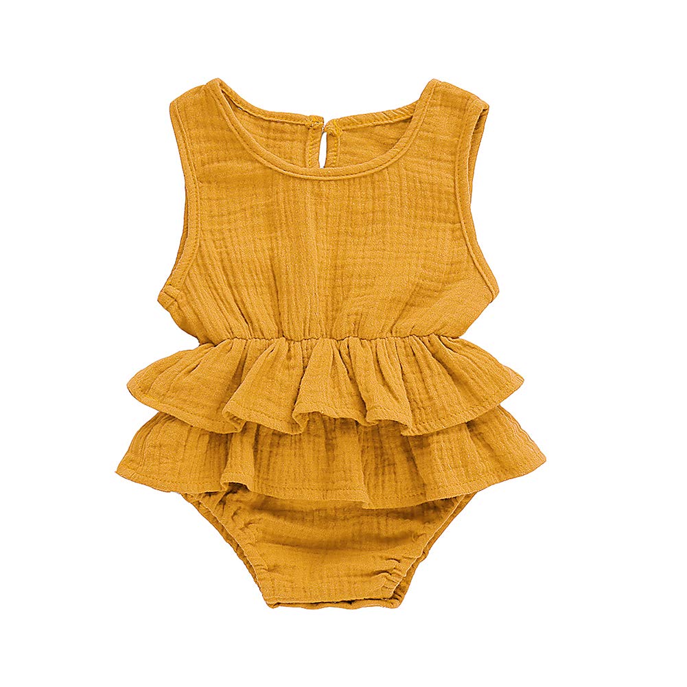 Newborn Baby Girl Romper - Soft Cotton Linen Bodysuit with Ruffle Sleeves | Summer Jumpsuit Outfit for 0-3 Months | Perfect for Photoshoots, Playdates & Special Occasions