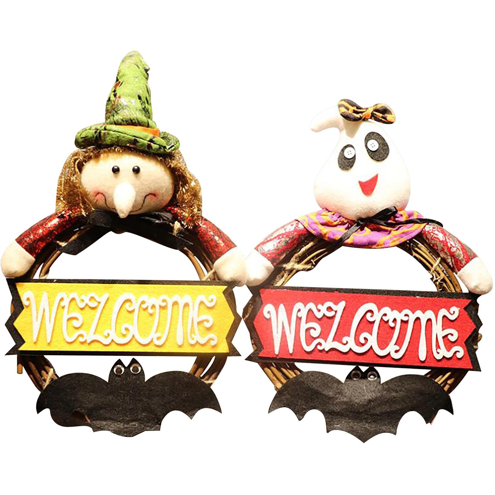 Handmade Plush Bat Halloween Wreath - Colorful Front Door Decor for Haunted House, Bar & Party Decorations | Spooky Welcome Sign for Halloween Festivities