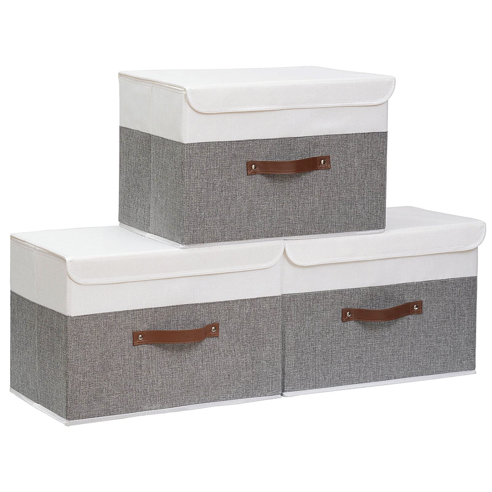 Yawinhe 6-Pack Collapsible Storage Bins with Lids - Foldable Fabric Organizer Baskets for Home, Bedroom, Closet & Office (17.7x11.8x11.8 Inches, White/Grey & Full Grey) | Perfect for Seasonal Storage, Toy Organization & Space Saving