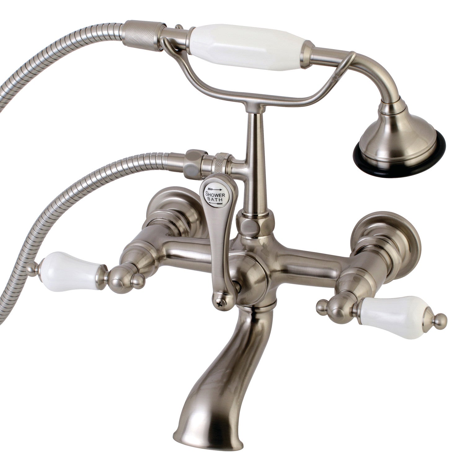Vintage Clawfoot Tub Faucet with Hand Shower - Brushed Nickel 3-Handle Wall Mount Bathroom Fixture for Antique & Modern Bathrooms | Perfect for Spa, Soaking, and Relaxation