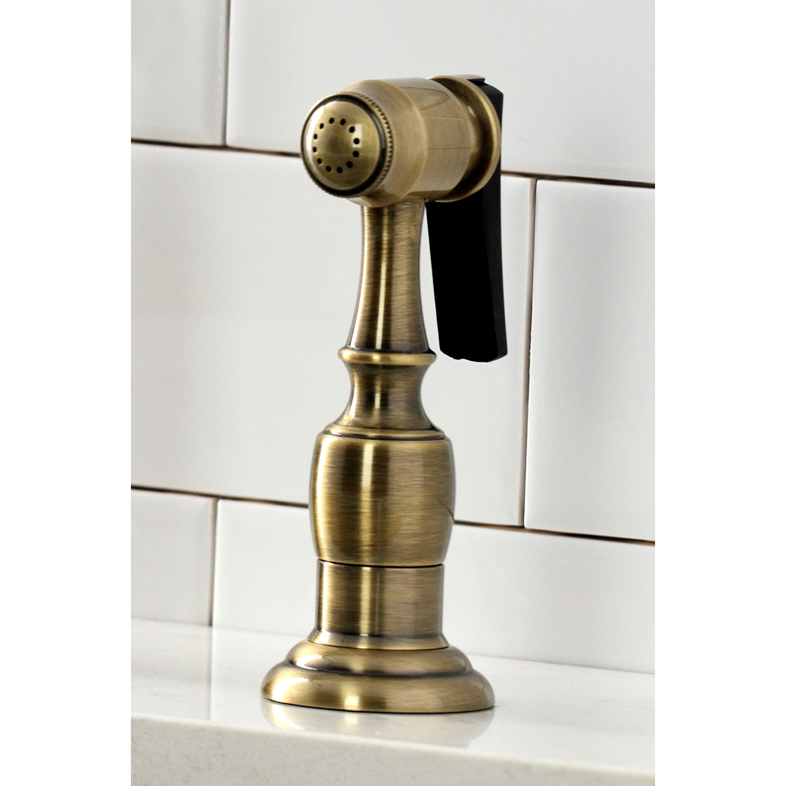 Kingston Brass KS1273ALBS Heritage 8-Inch Kitchen Bridge Faucet with Brass Sprayer - Antique Brass Finish - Perfect for Farmhouse, Vintage & Traditional Kitchen Sinks