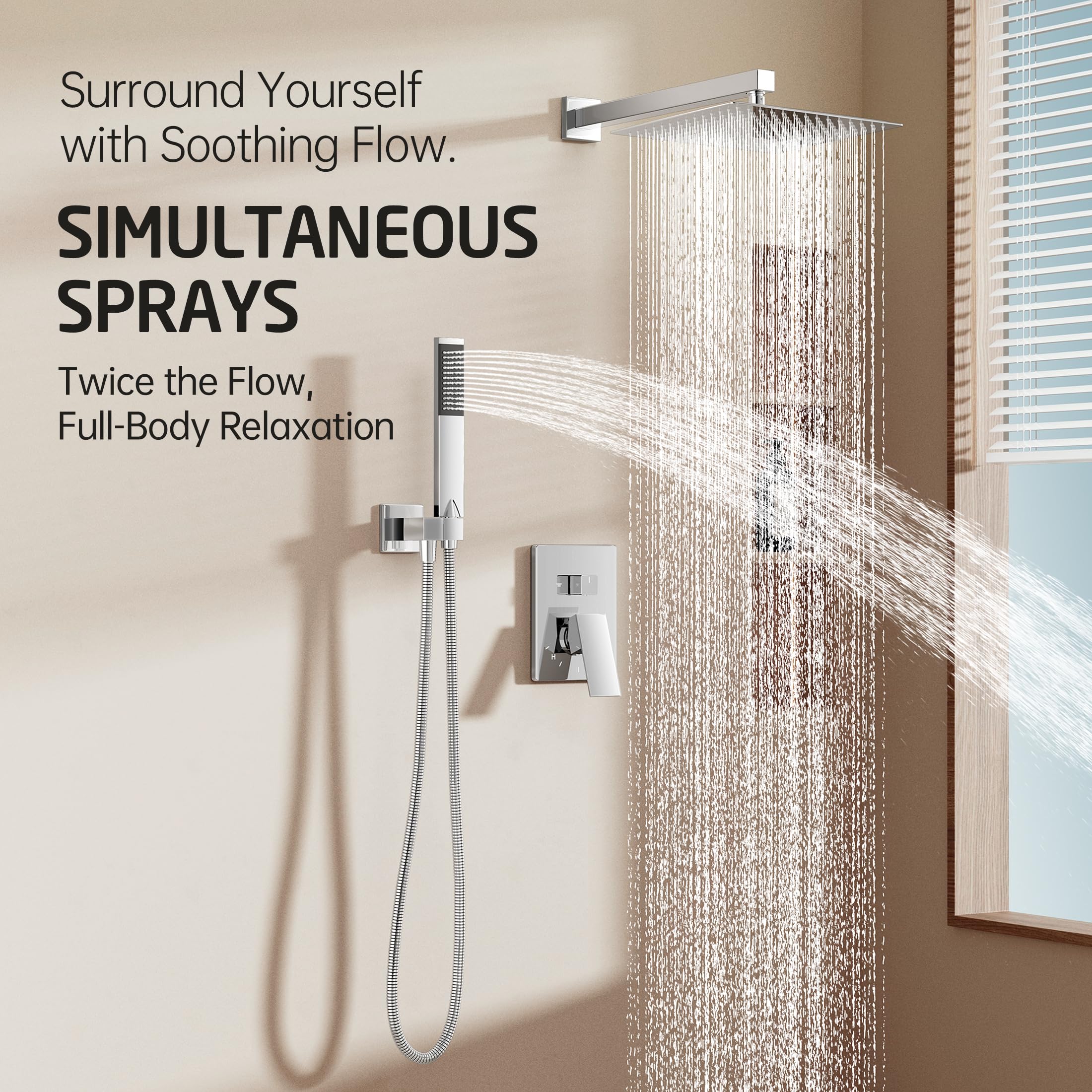 12 Inch Rain Shower Head with Handheld Spray - Polished Chrome Shower Faucet System Complete Set with Pressure Balance Valve & Trim Kit | Perfect for Bathroom Renovation & Spa-Like Shower Experience | Model XB6230F18S12-CH