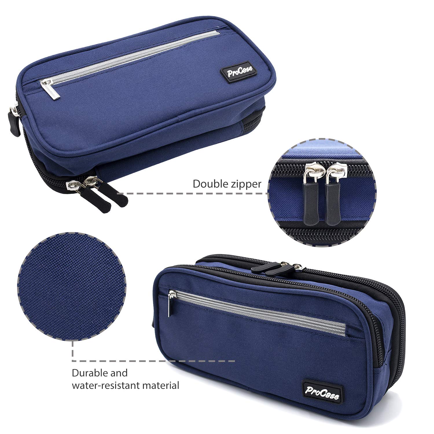 ProCase Two-Layer Large Capacity Pencil Case - Durable Pen Organizer Pouch for Markers, Pens & School Supplies | Perfect for School, Office & Desk Organization (Black)