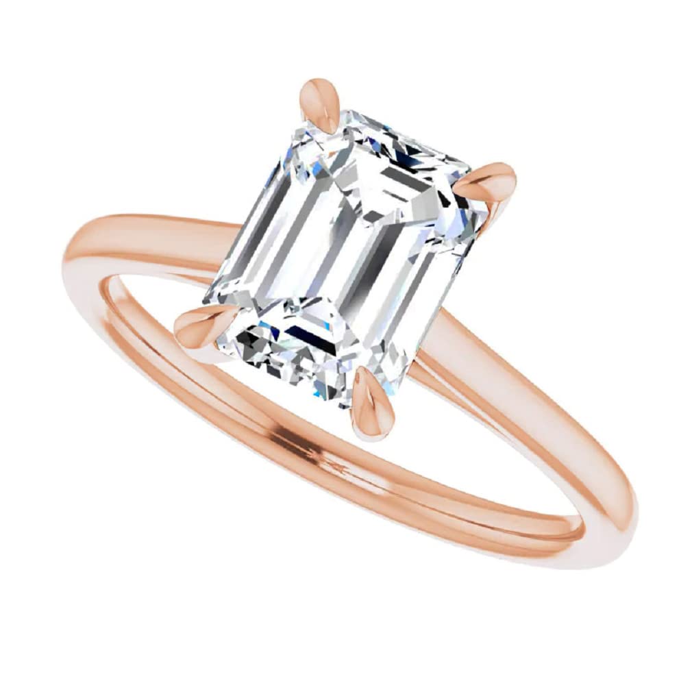 10K Solid Rose Gold Handmade Engagement Ring with 2.0 CT Emerald Cut Moissanite Solitaire - Elegant Wedding & Bridal Jewelry for Women, Perfect for Proposals, Anniversaries & Special Occasions