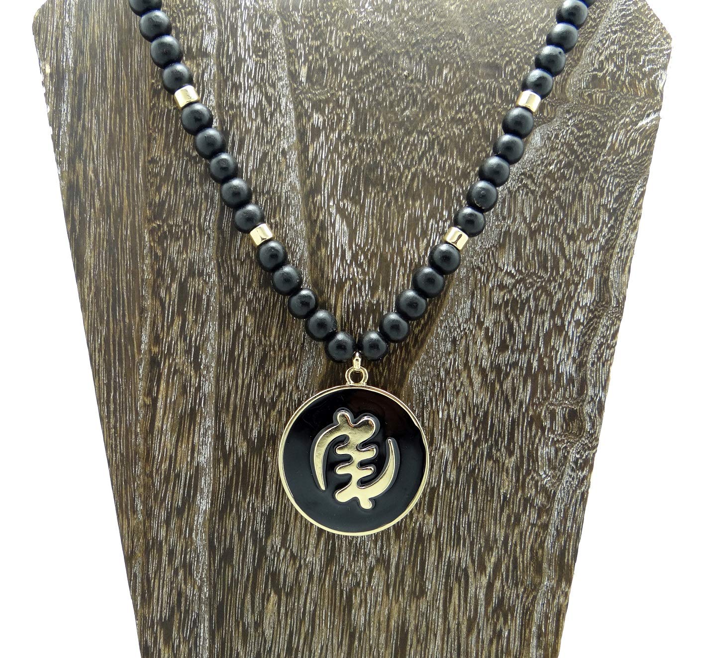 Egyptian Cleopatra Falcon Pendant Necklace - Gold Tone Wooden Beads for Boho Style