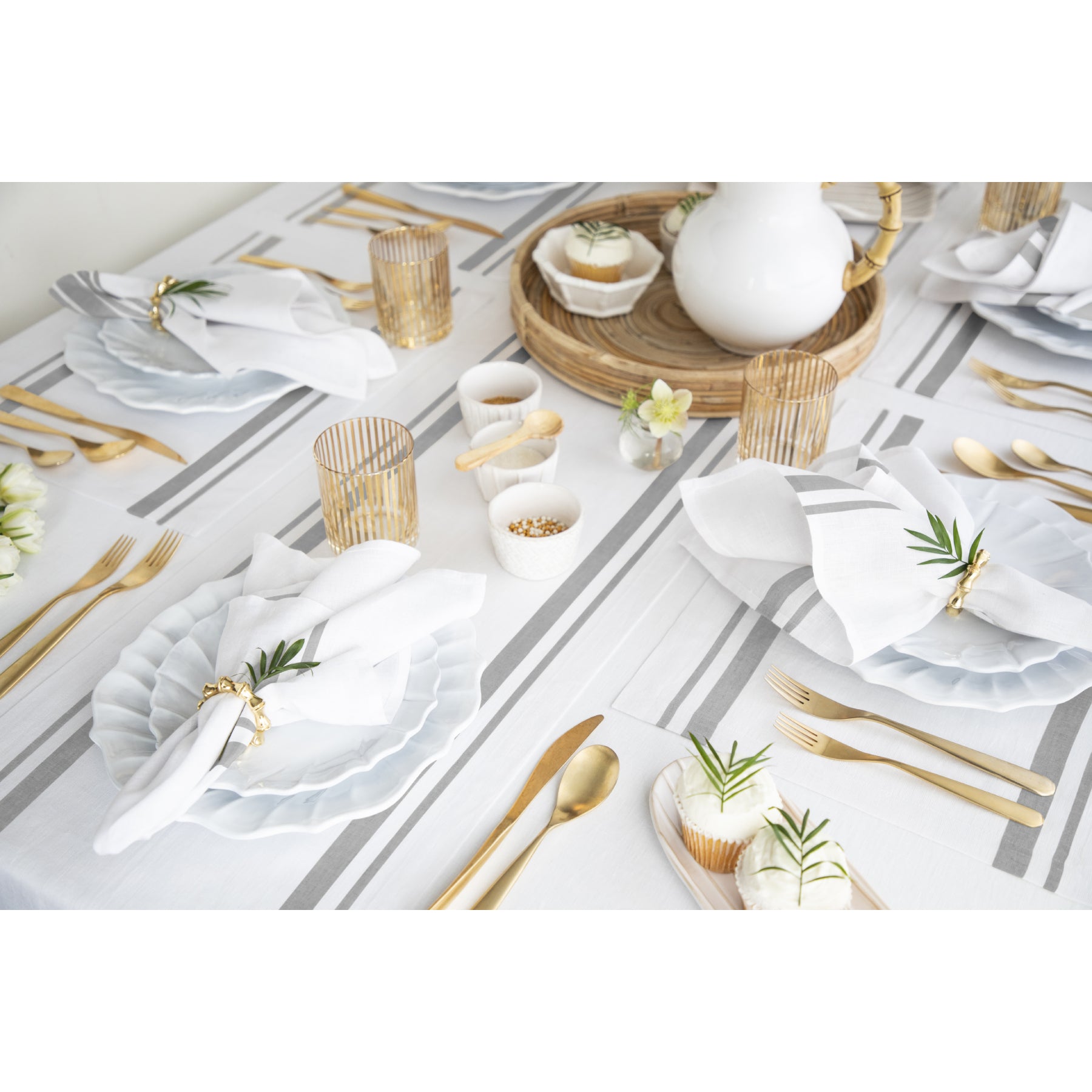 French Striped Table Runner - Elegant Dining Decor for Weddings, Parties & Home Decor | Cotton Linen Tablecloth for Farmhouse & Rustic Style