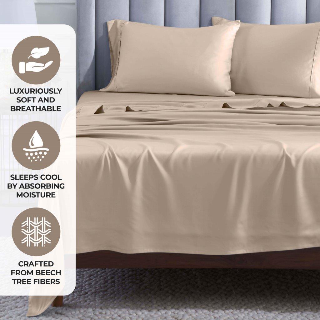 400 Thread Count Modal Beechwood Bed Sheet Set - Ultra Soft, Breathable & Deep Pocket Fitted - Perfect for Luxury Bedding & Comfortable Sleep