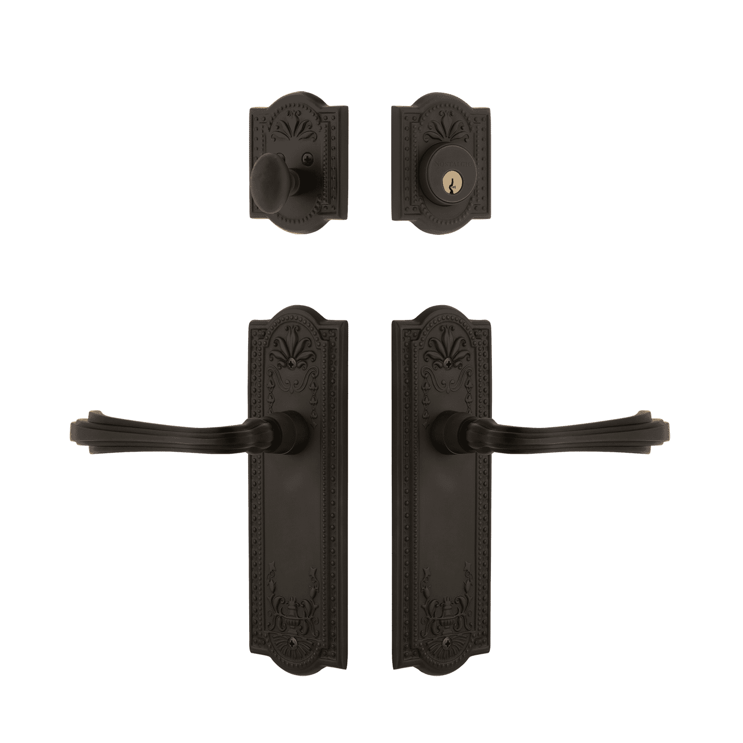 Oil Rubbed Bronze Meadows Entry Door Handle Set with Fleur Lever - Perfect for Home, Office & Commercial Doors