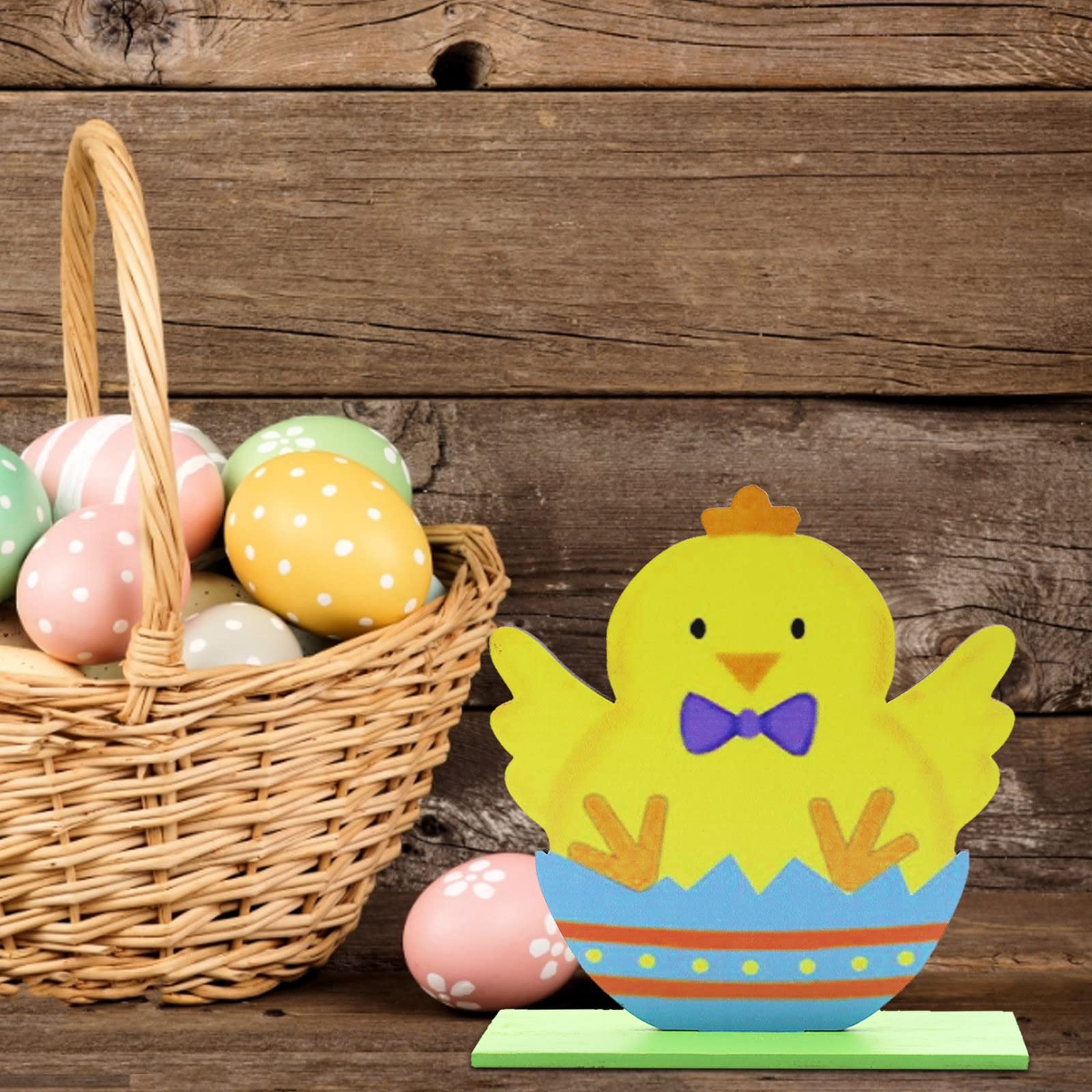 Easter Bunny Wooden Table Decor - Spring Holiday Chicken Egg Basket Sign for Dining Room, Easter Party & Indoor Desktop Craft Decoration | Perfect for Easter Celebrations, Home Décor & Seasonal Festivities