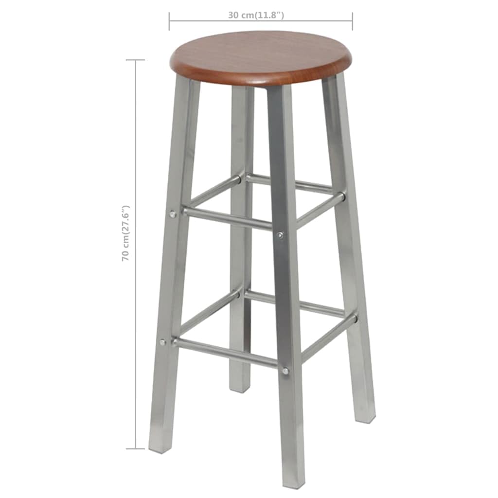 vidaXL Silver and Brown Bar Stools Set of 4 - Modern MDF & Steel Counter Height Chairs with Adjustable Footrests for Kitchen Island, Home Bar, or Restaurant Use