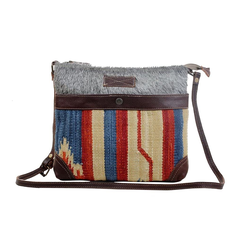 Bohemian Crossbody Bag - Upcycled Cotton & Cowhide Leather for Travel & Daily Use