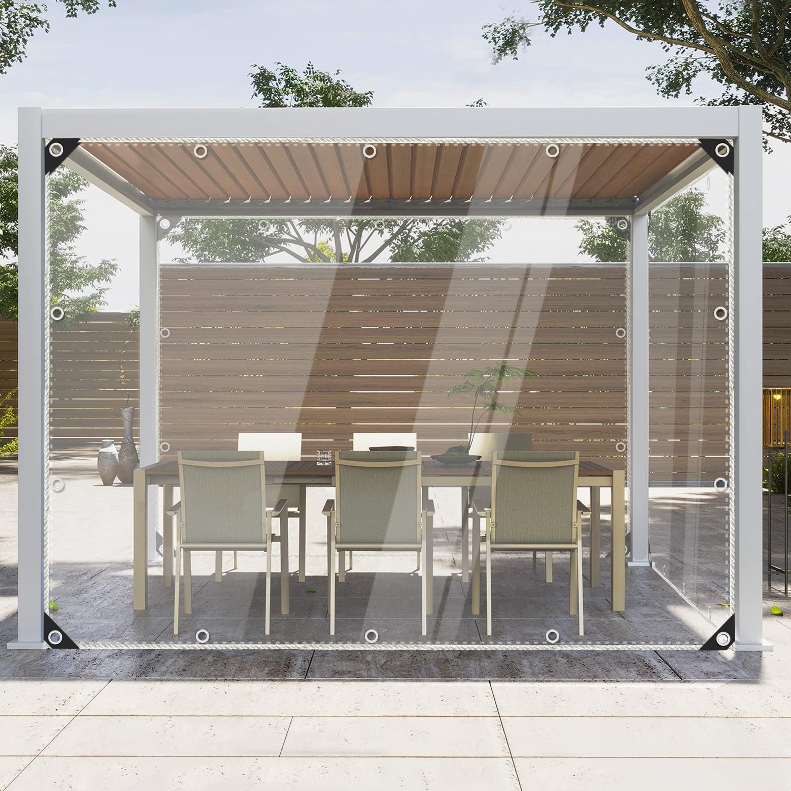 Heavy Duty Clear PVC Vinyl Tarpaulin - Waterproof, UV Resistant, Reinforced Edges with Grommets & Ropes - Tear-Resistant Transparent Cover for Greenhouse, Patio, Garden, Outdoor Use - Perfect for Weather Protection, Camping, and Temporary Shelters