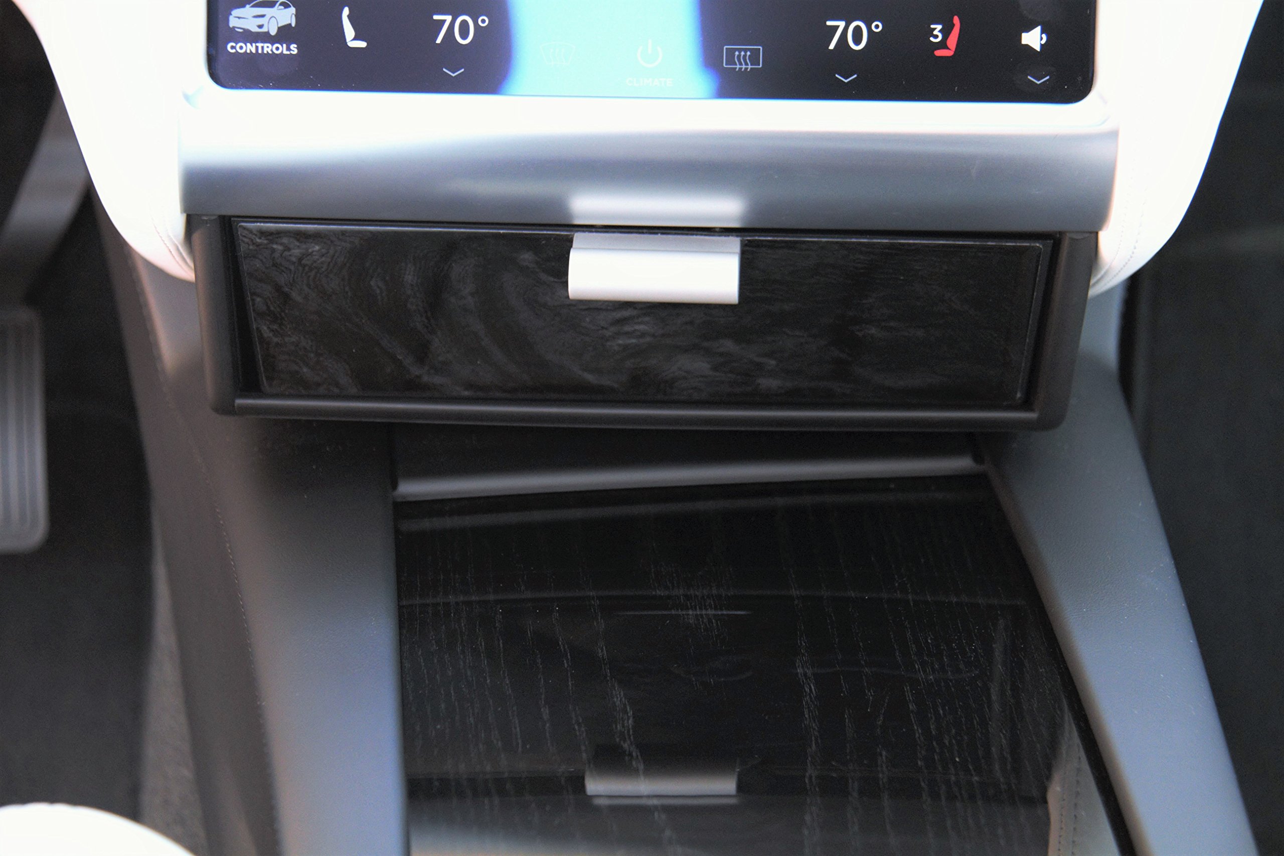 Premium T-Drawer Organizer for Tesla Model S & X - Modern Dark Ash Wood Glove Box Storage | Perfect for Car Accessories, Sunglasses & Small Items