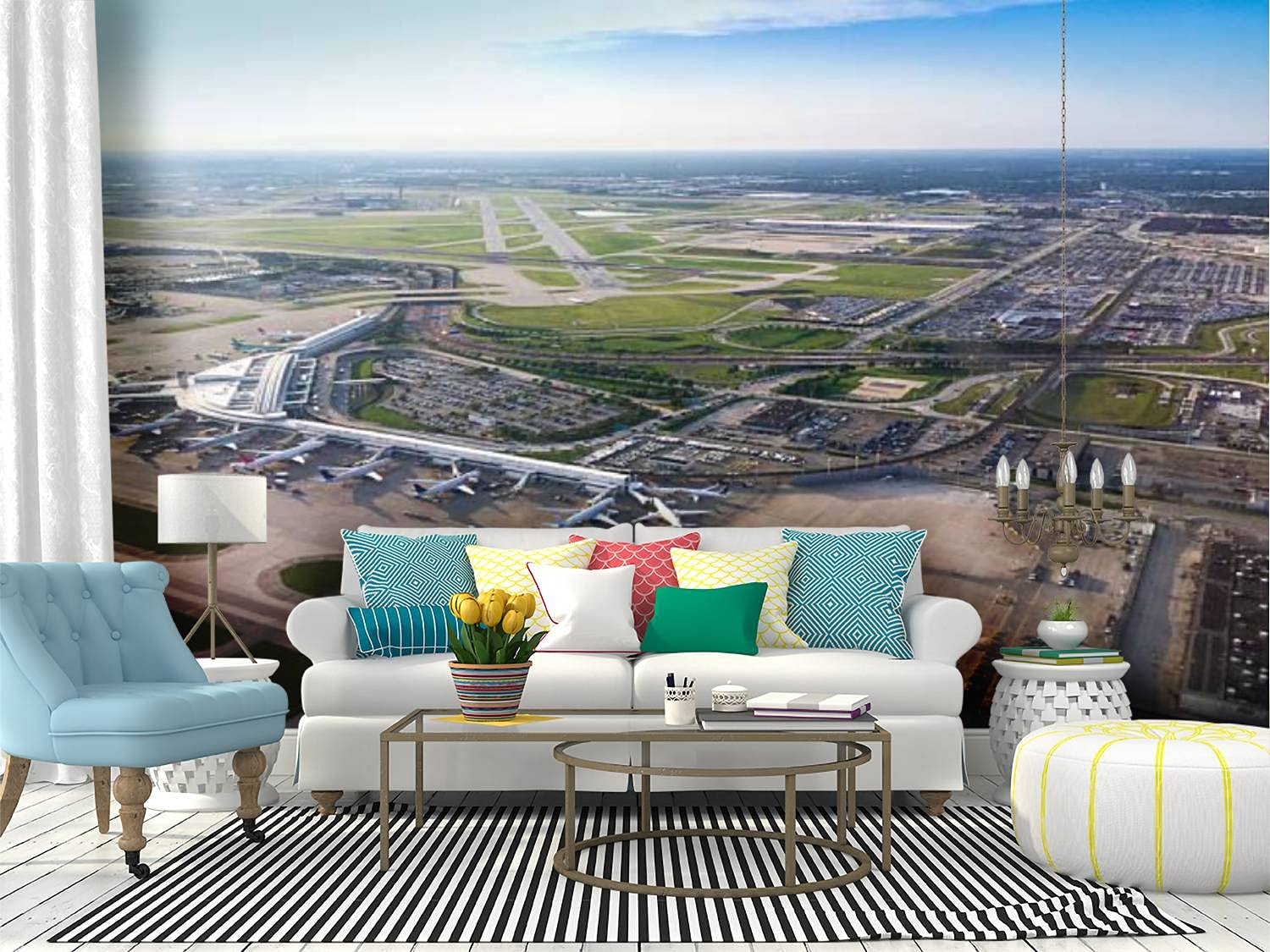 Airport Themed Peel and Stick Wallpaper - Self-Adhesive Removable Vinyl Wall Mural for Home Decor | Perfect for Kids' Rooms, Living Rooms & Offices