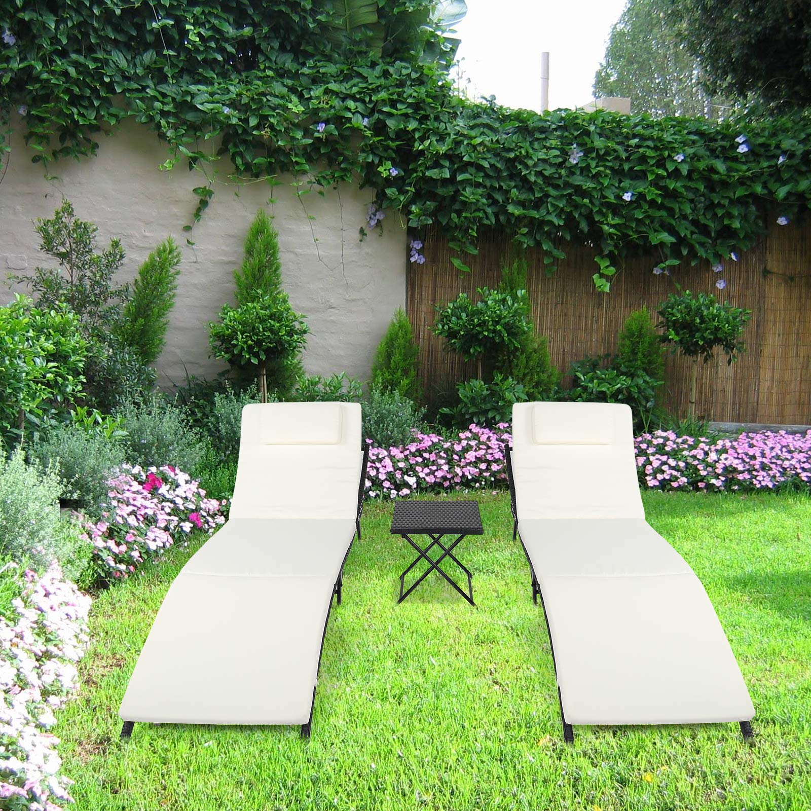 **Outdoor Wicker Lounge Chair Set of 2 - Adjustable Reclining Chaise Lounge with Cushions for Pool, Patio, Garden & Backyard Relaxation**
