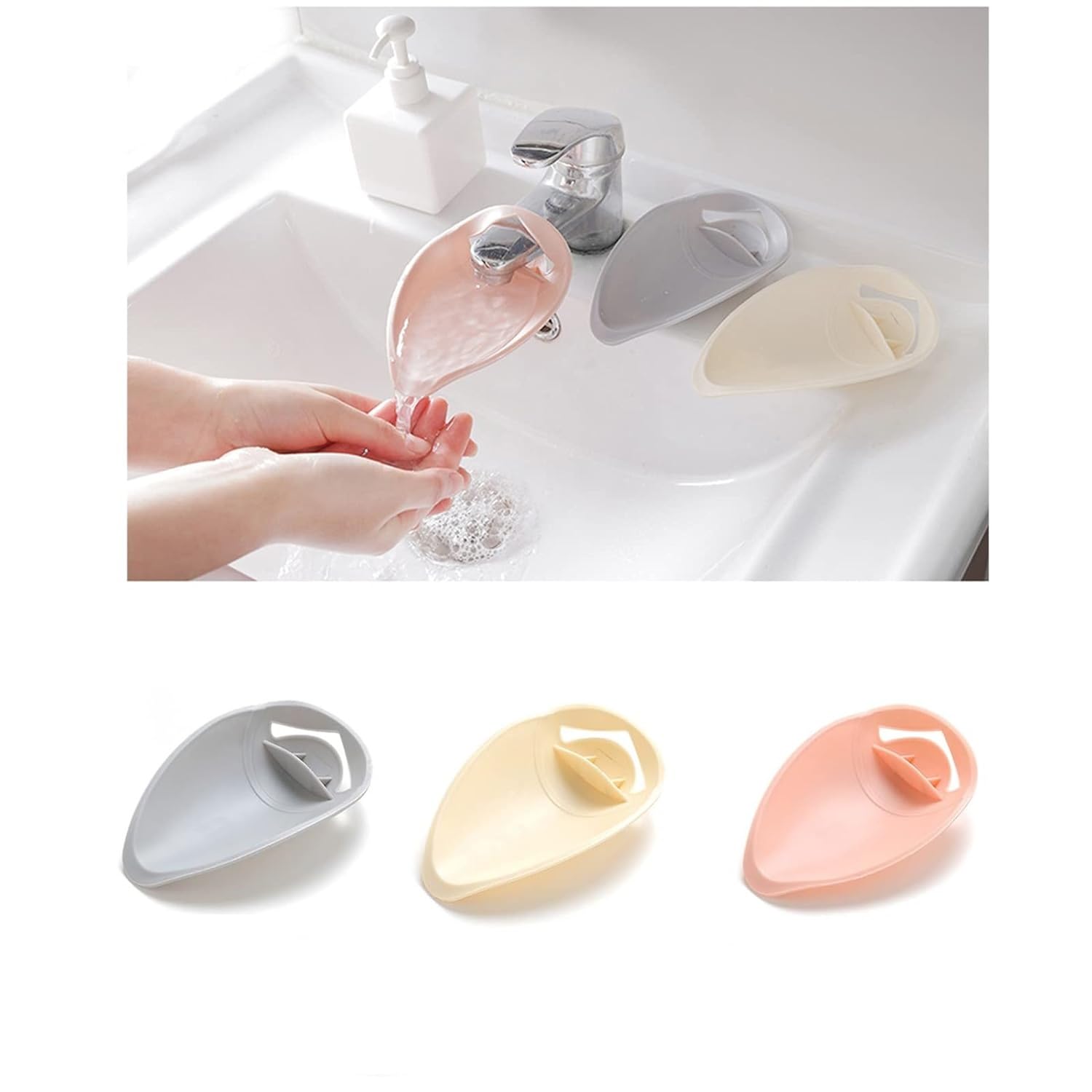 Liyquint 3-Pack Silicone Faucet Extender for Kids - Baby Bathroom & Kitchen Sink Helper, Toddler Hand Wash Aid (Beige, Gray, Pink) - Perfect for Safe Hand Washing & Independent Bathroom Use