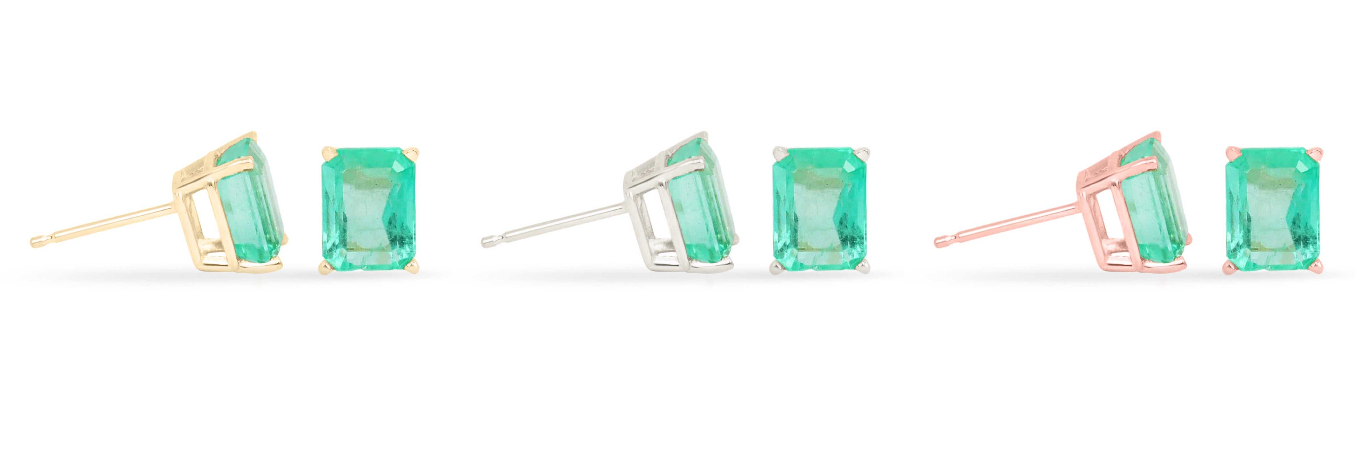2.05 Carat Total Weight (TCW) Bright Rich Green Emerald Cut Stud Earrings in 14K Gold – Perfect for Weddings, Parties & Special Occasions