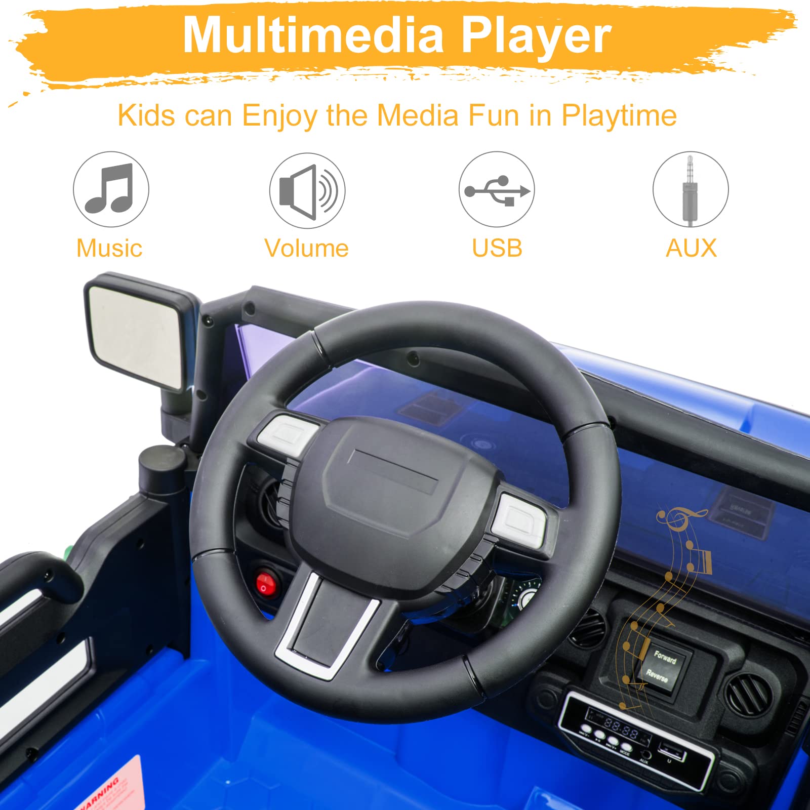 VALUE BOX 12V Kids Electric Ride-On Truck with 2.4G Remote Control - 3 Speed Motorized Vehicle for Ages 3-5, Spring Suspension, LED Lights, Horn & Music Player - Safe with Seat Belts (Blue) - Perfect for Outdoor Play, Birthday Gifts & Preschool Fun