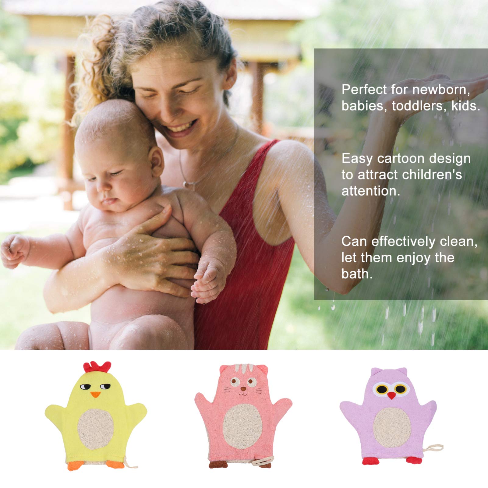 Beaupretty 3pcs Kids Bath Sponge Set - Cute Cartoon Animal Baby Bath Gloves & Wash Mitt for Toddlers | Soft Cotton Towel Body Scrub | Natural Baby Shower Bathing Accessories for Sensitive Skin | Perfect for Daily Bath Time & Gentle Skin Care