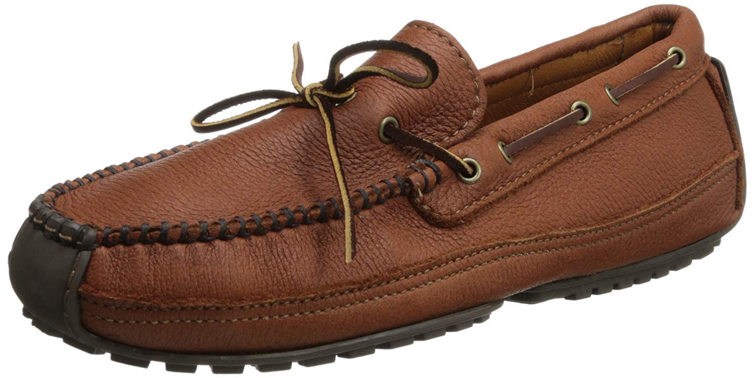 Minnetonka Men's Moosehide Weekend Moccasin - Comfortable Leather Slip-On Shoes for Casual Wear, Outdoor & Travel