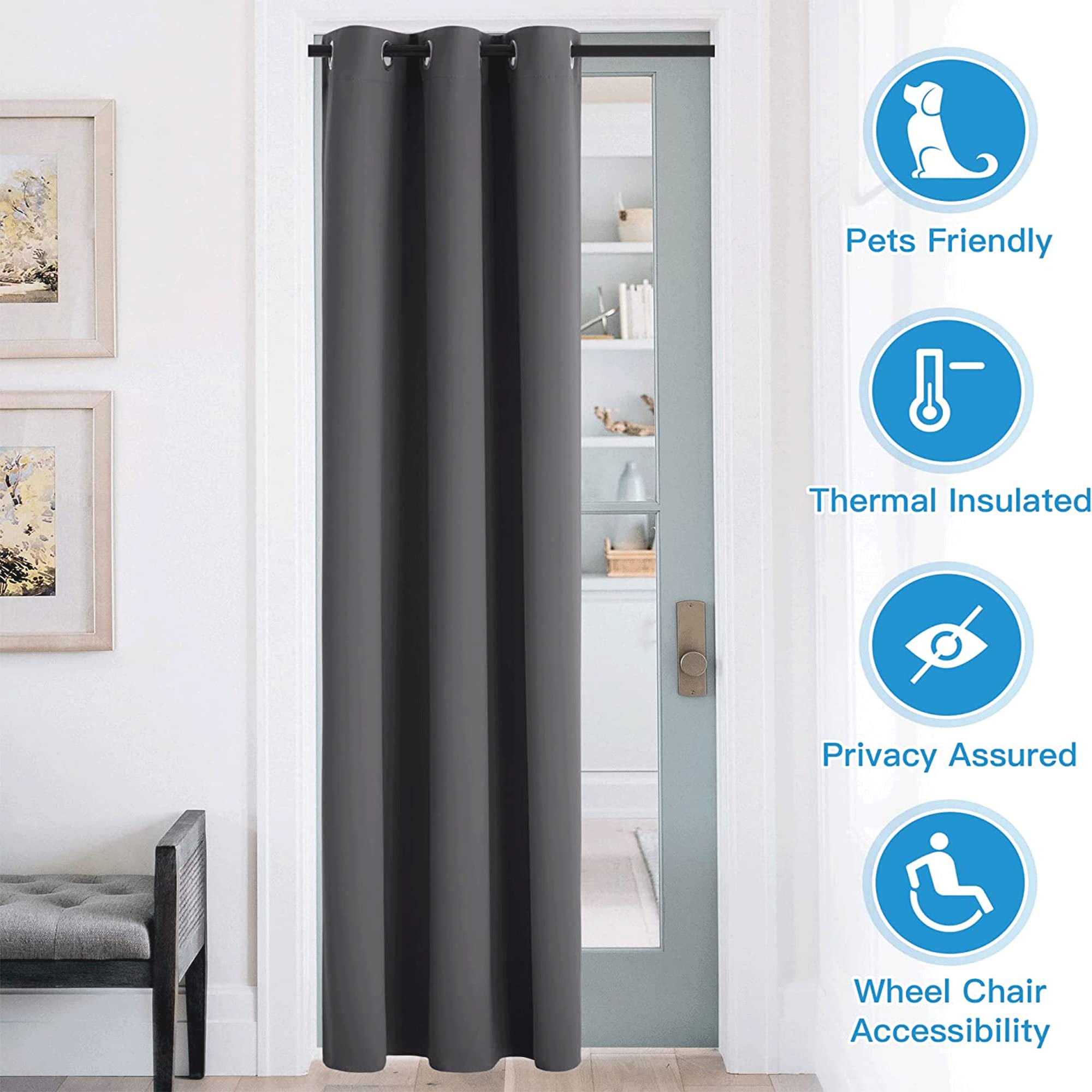 RYB HOME Blackout Doorway Curtains for Bedroom - Thermal Insulated Privacy Room Divider with Rustproof Grommets (Grey, 42x80 Inches, 1 Panel) - Perfect for Closet, Kitchen, Storage Room & Temporary Door Solutions