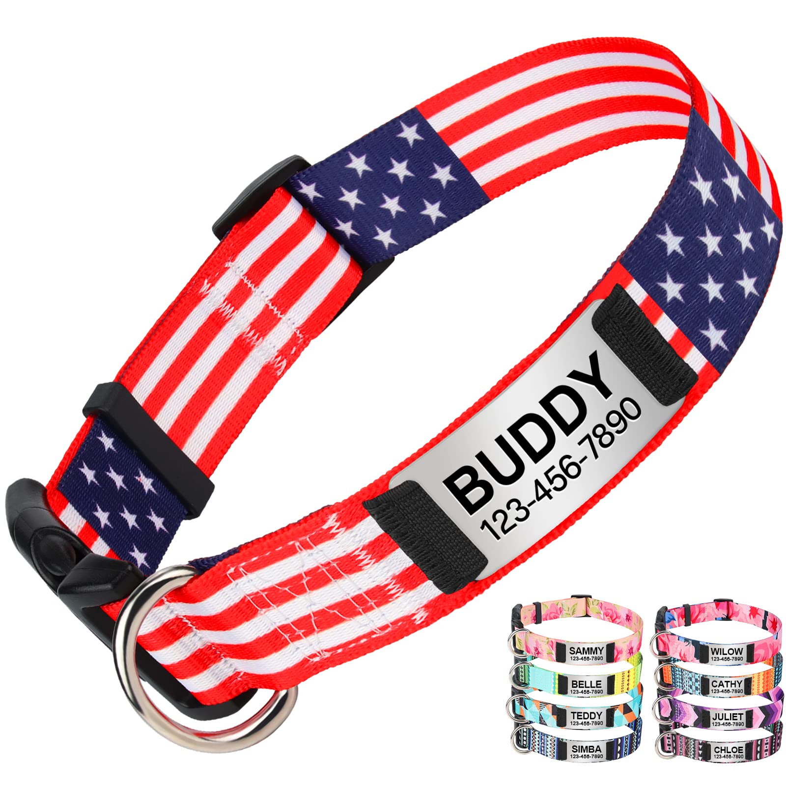 Joytale Personalized Dog Collars - Custom Engraved Nameplate, Adjustable Western Pattern & American Flag Design for Medium Dogs | Perfect for Daily Walks, Outdoor Adventures & Pet Fashion