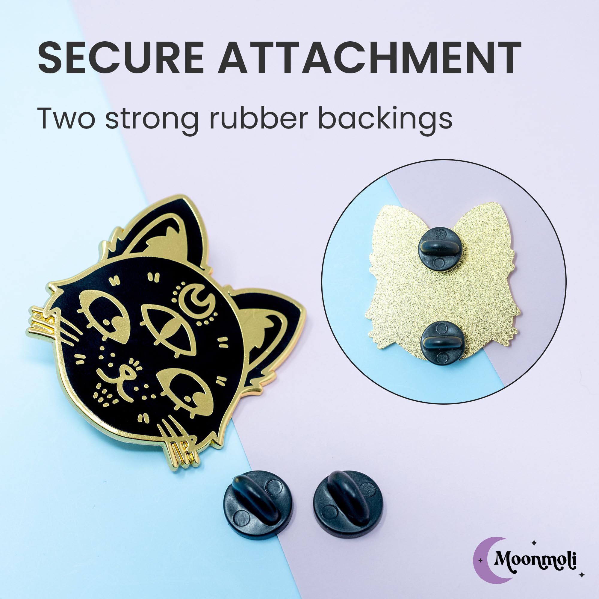 Black Cosmic Witch Cat Enamel Pins - Aesthetic Cat Lover Accessories with Crescent Moon & Third Eye Chakra Design for Halloween - Premium Metal Pins for Backpacks, Jackets, Hats & Denim | Perfect for Goth Fashion, Festival Outfits & Witchy Style