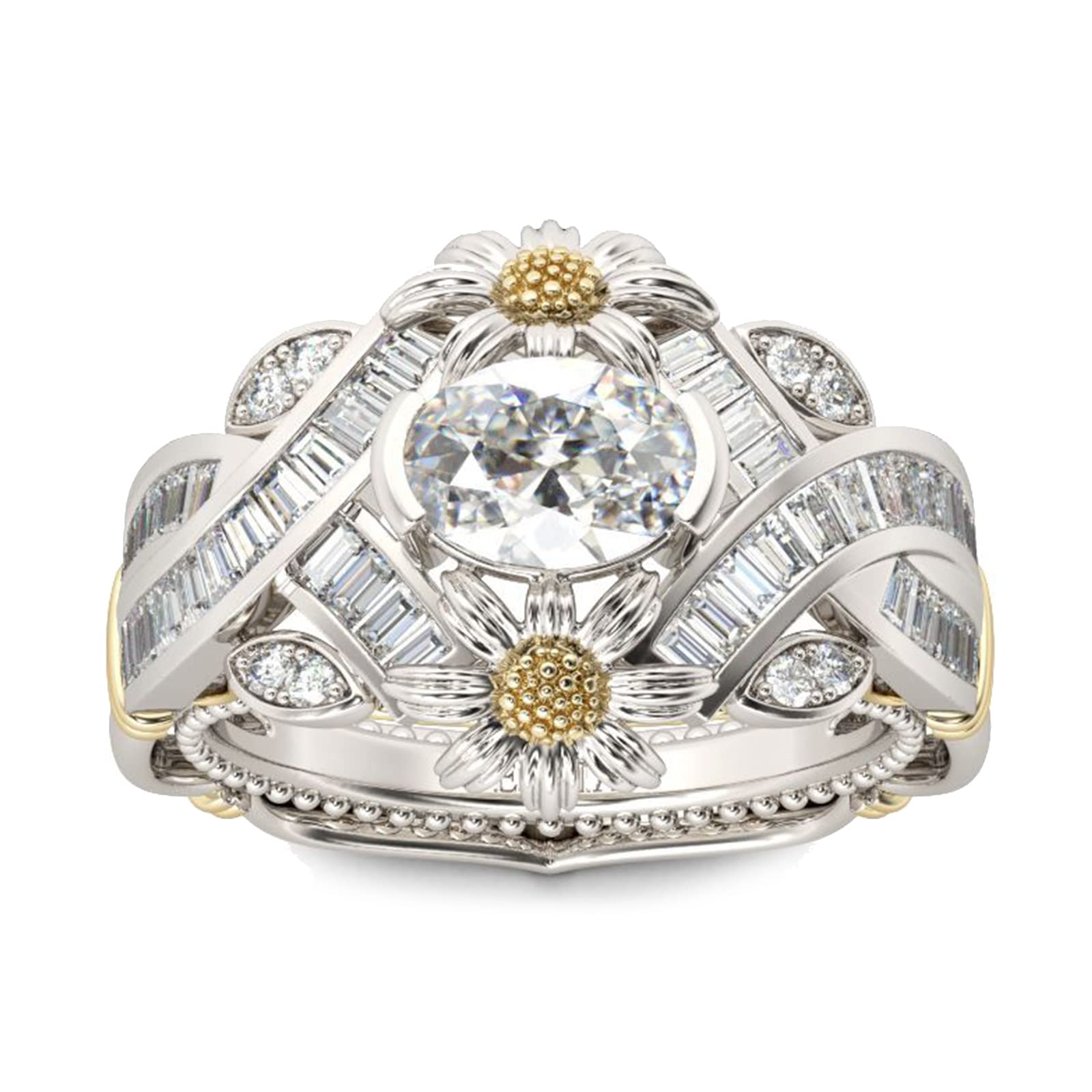 Jeulia 925 Sterling Silver Intertwined Daisy Flower Ring with White Diamond Halo - Women's Hawaiian Floral Engagement Ring Set for Bridal, Anniversary & Birthday Gift (Includes Jewelry Box) | Perfect for Beach Weddings, Tropical Vacations & Everyday Boho Style