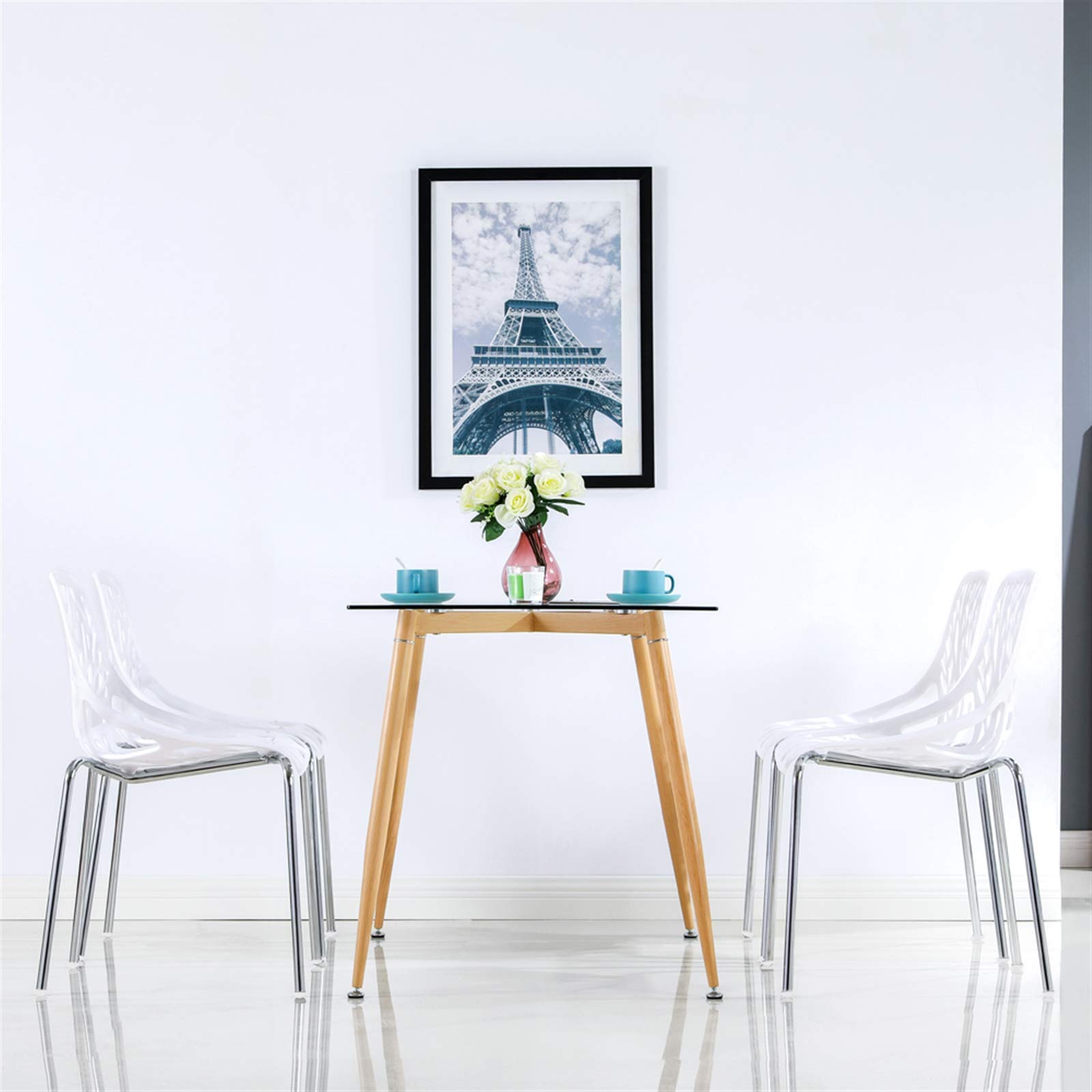 4-Piece Modern Stackable Dining Chairs Set with Non-Slip Foot Pads - Geometric Design Bird's Nest Side Chairs for Kitchen, Living Room & Hallway - Perfect for Small Spaces & Contemporary Home Decor (White)