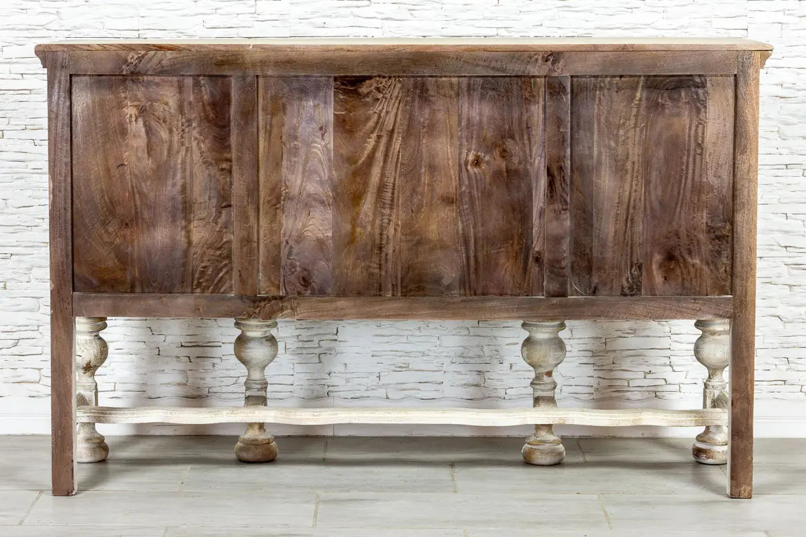 French Arched Hand Carved Indian Solid Wood Console Hall Table - Whitewashed Distressed Finish - Entryway, Living Room, Foyer Decor - 36 Inch Farmhouse Style Sofa Table