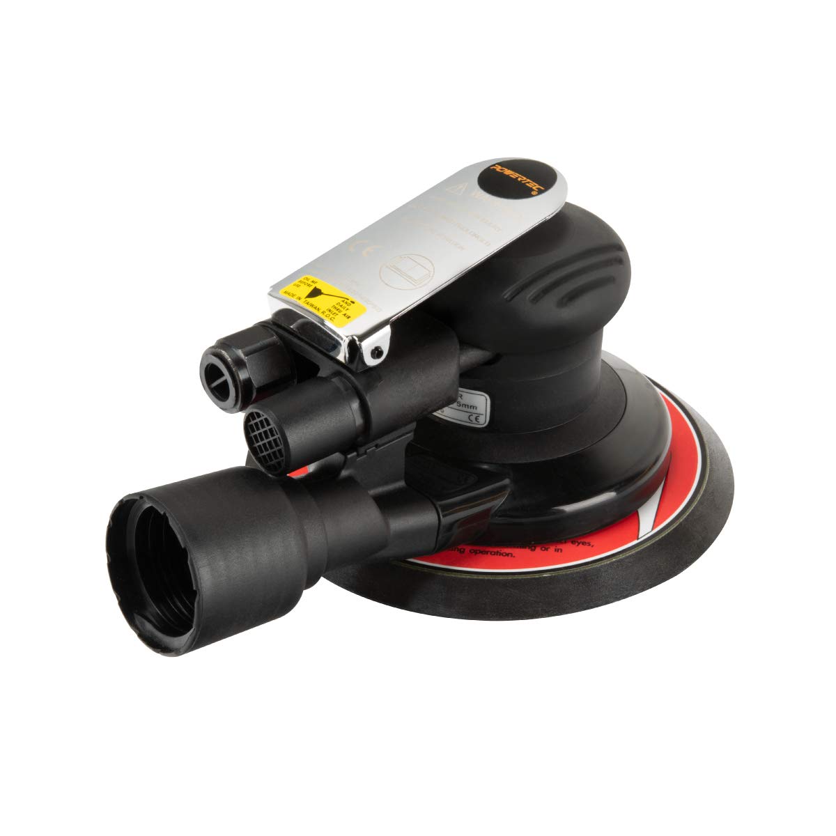 POWERTEC AS63160 Pro Series 6-Inch Random Orbital Sander | Pneumatic Vacuum Palm Sander with 6” x 3/16” Pad | Perfect for Woodworking, Auto Body Repair & DIY Projects