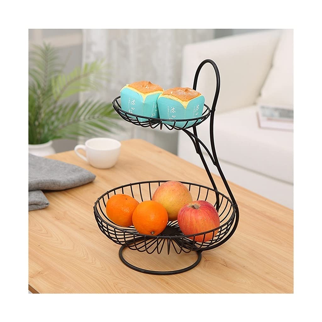Creative 2-Tier Metal Fruit Basket Bowl Stand - Black Iron Storage Bowl for Kitchen Countertop, Dining Table & Home Decor | Perfect for Organizing Fruits, Snacks & Displaying Decor