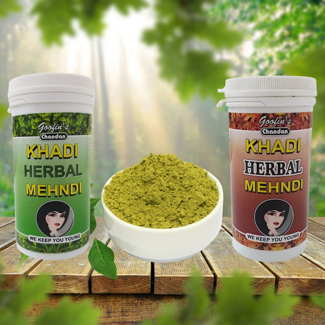 Khadi Gramodaya Herbal Natural Mehndi Combo with Sandalwood, Neem & Henna Powder for Hair Coloring | Black & Brown Shades | 2 x 100g Pack | Chemical-Free, Organic Hair Dye | Perfect for Natural Gray Coverage & Ayurvedic Hair Treatment at Home