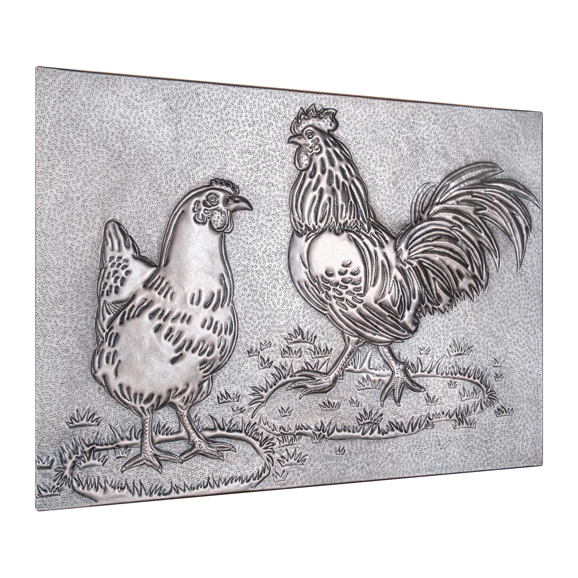 Handmade Copper Backsplash Tile - Rooster & Chicken Design - Custom Kitchen Backsplash Panel for Indoor & Outdoor Wall Decor (Gray) | Perfect for Farmhouse, Rustic, or Country Style Kitchens