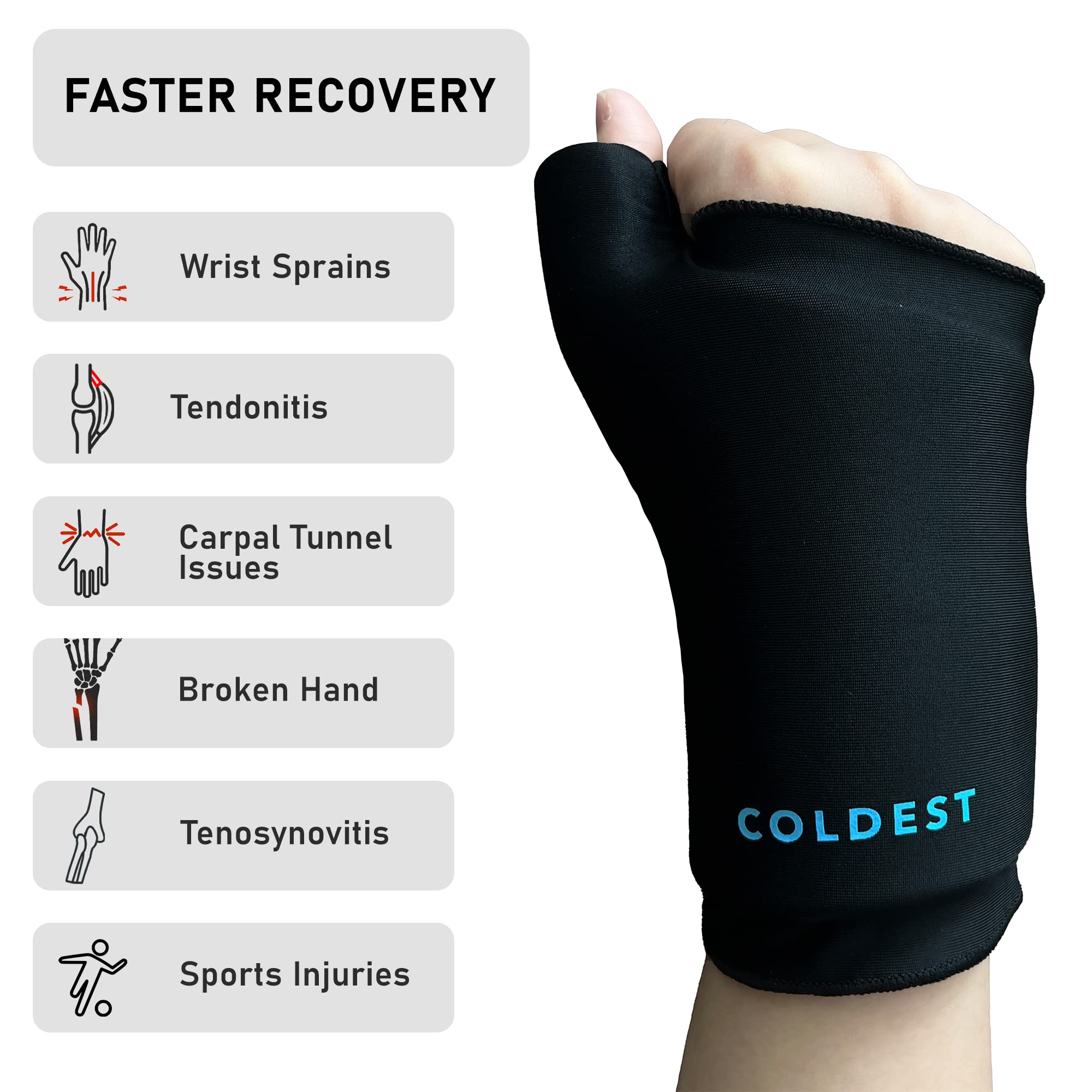Coldest Thumb Wrist Ice Pack 360 - Adjustable Hand Support Brace & Reusable Gel Pack for Hot Cold Therapy, Pain Relief for Carpal Tunnel, Rheumatoid Arthritis, Tenosynovitis, Tendonitis (Small) - Ideal for Work, Sports, and Daily Recovery