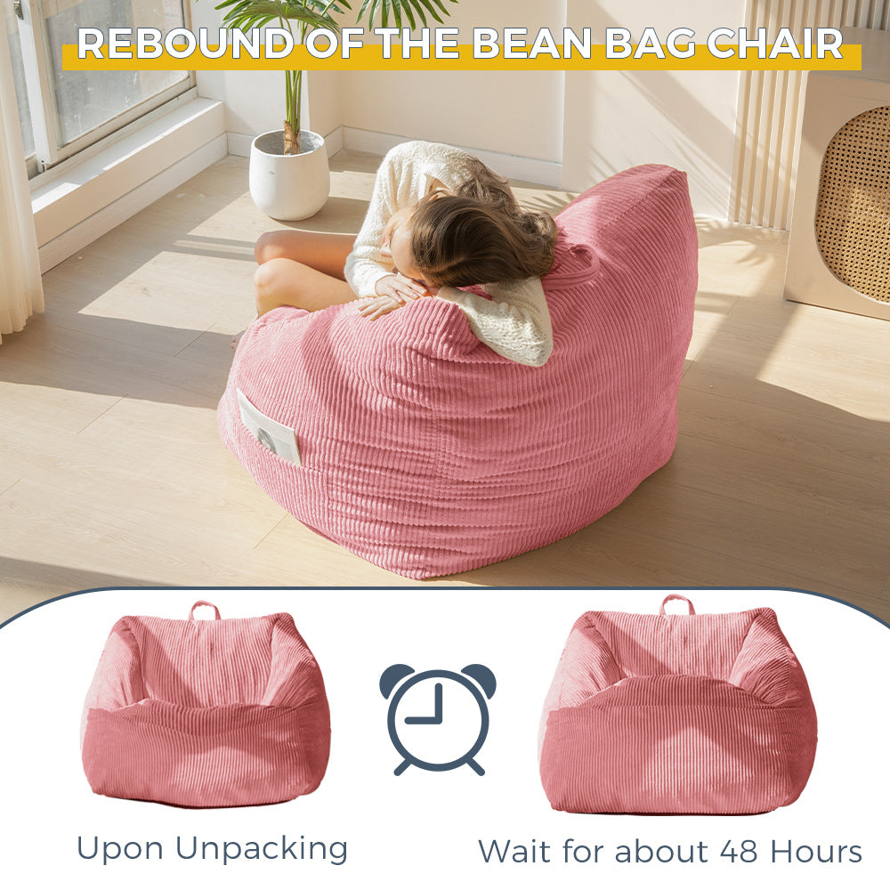 MAXYOYO Bean Bag Chair with Handle - Soft Floor Sofa for Teens, Living Room Accent Chair with Storage Pocket - Perfect for Gaming, Reading & Relaxing (Pink) - Ideal for Dorm Rooms, Bedrooms & Lounge Areas
