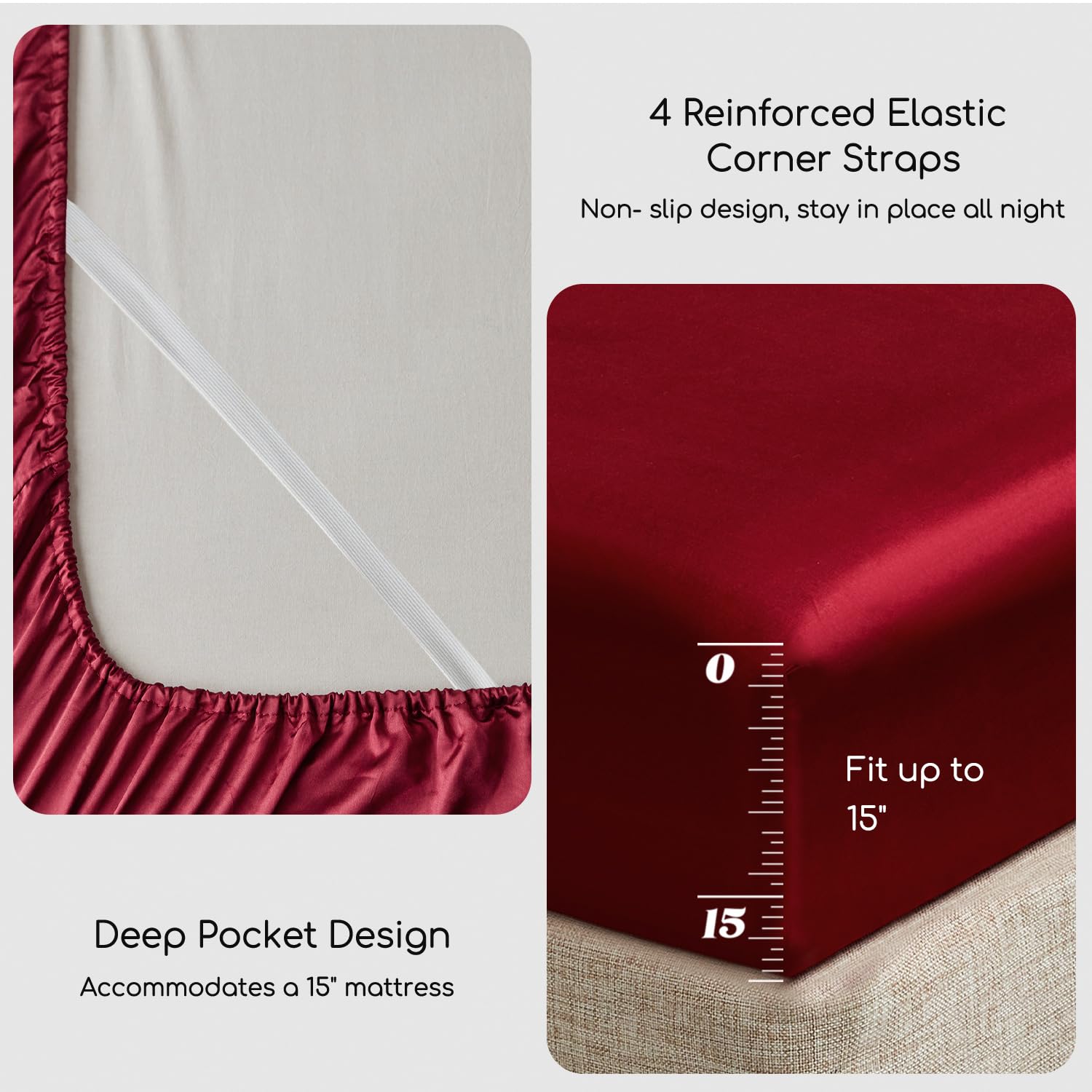 Luxury Satin King Size Bed Sheets Set - 4 Piece Silky Soft Bedding with 15