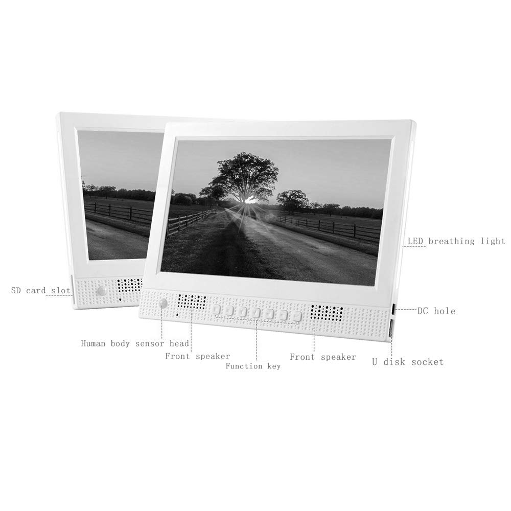 10 Inch Ultra-Thin Digital Photo Frame with Front Speaker, Human Body Sensor, LED Breathing Light - Smart Electronic Picture Frame for Home Decor, Gift Giving & Memory Display (Wall Mount & Tabletop Use)