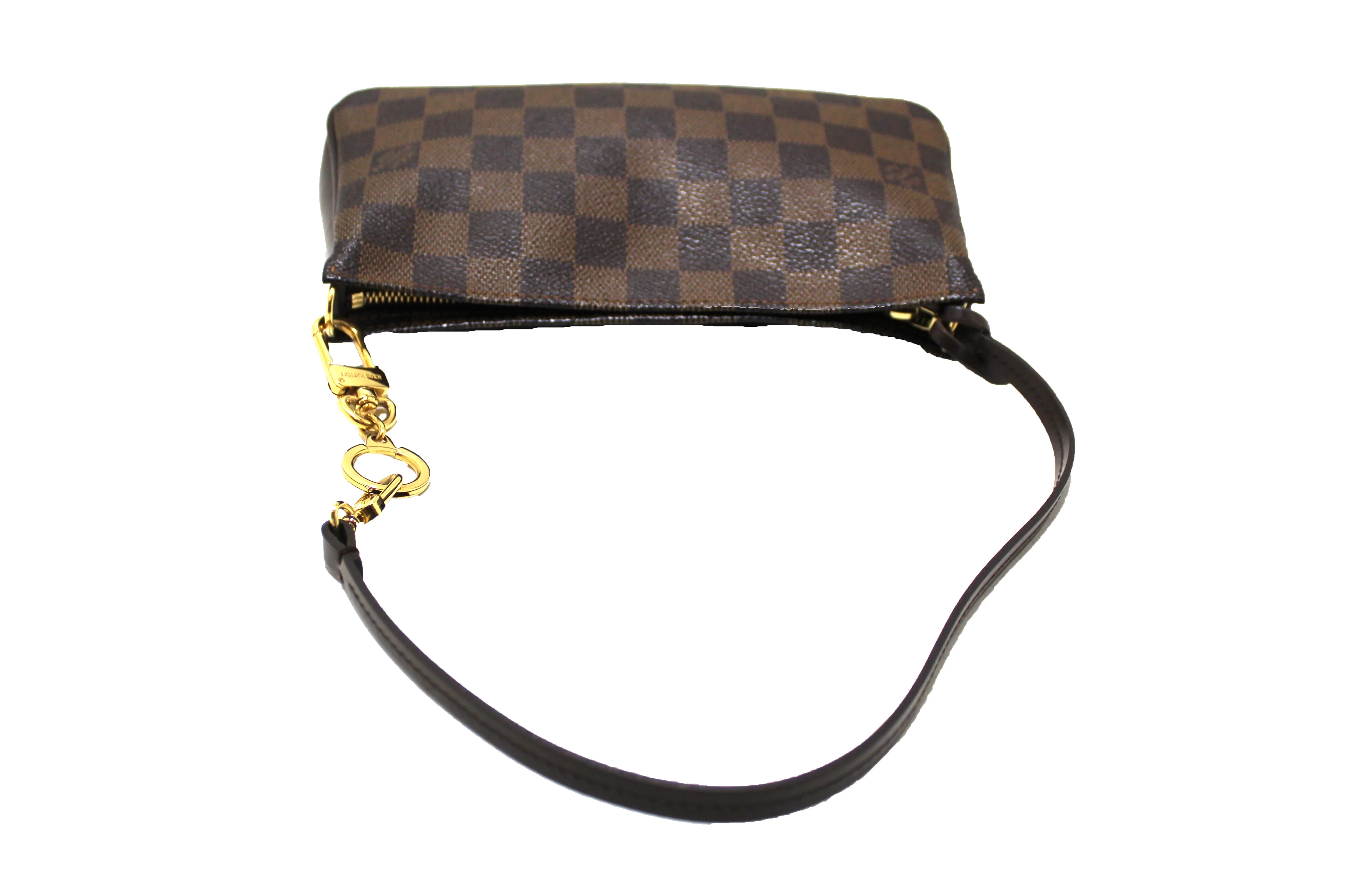 Authentic Louis Vuitton Damier Ebene Navona Pochette Crossbody Bag with Extender Key Ring - Perfect for Women's Everyday Use, Travel & Special Occasions