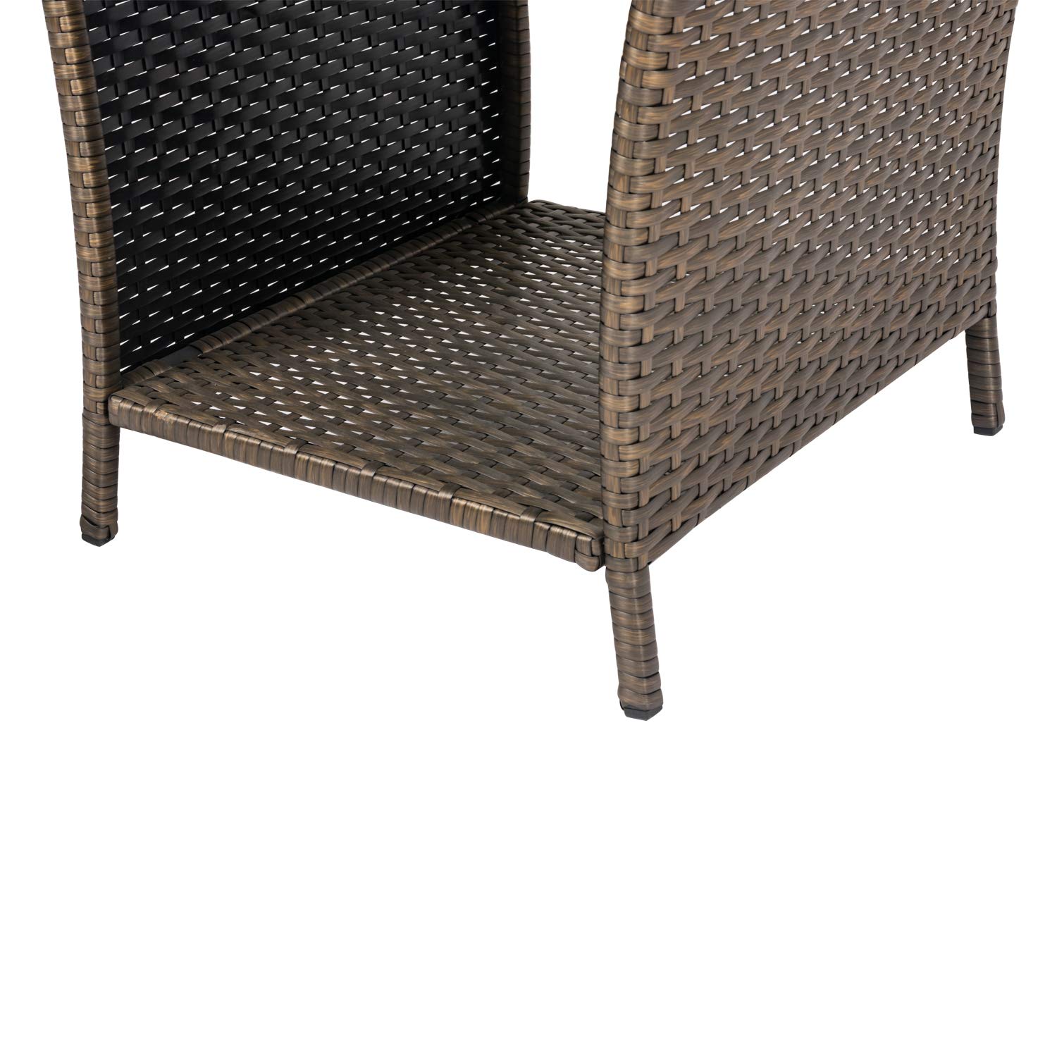 Kinsuite PE Patio Side Table - Outdoor Wicker Coffee Table with Glass Top, Rattan End Table with Iron Frame for Backyard, Lawn, Balcony & Pool - Perfect for Relaxing, Entertaining & Outdoor Decor (Dark Blonde)