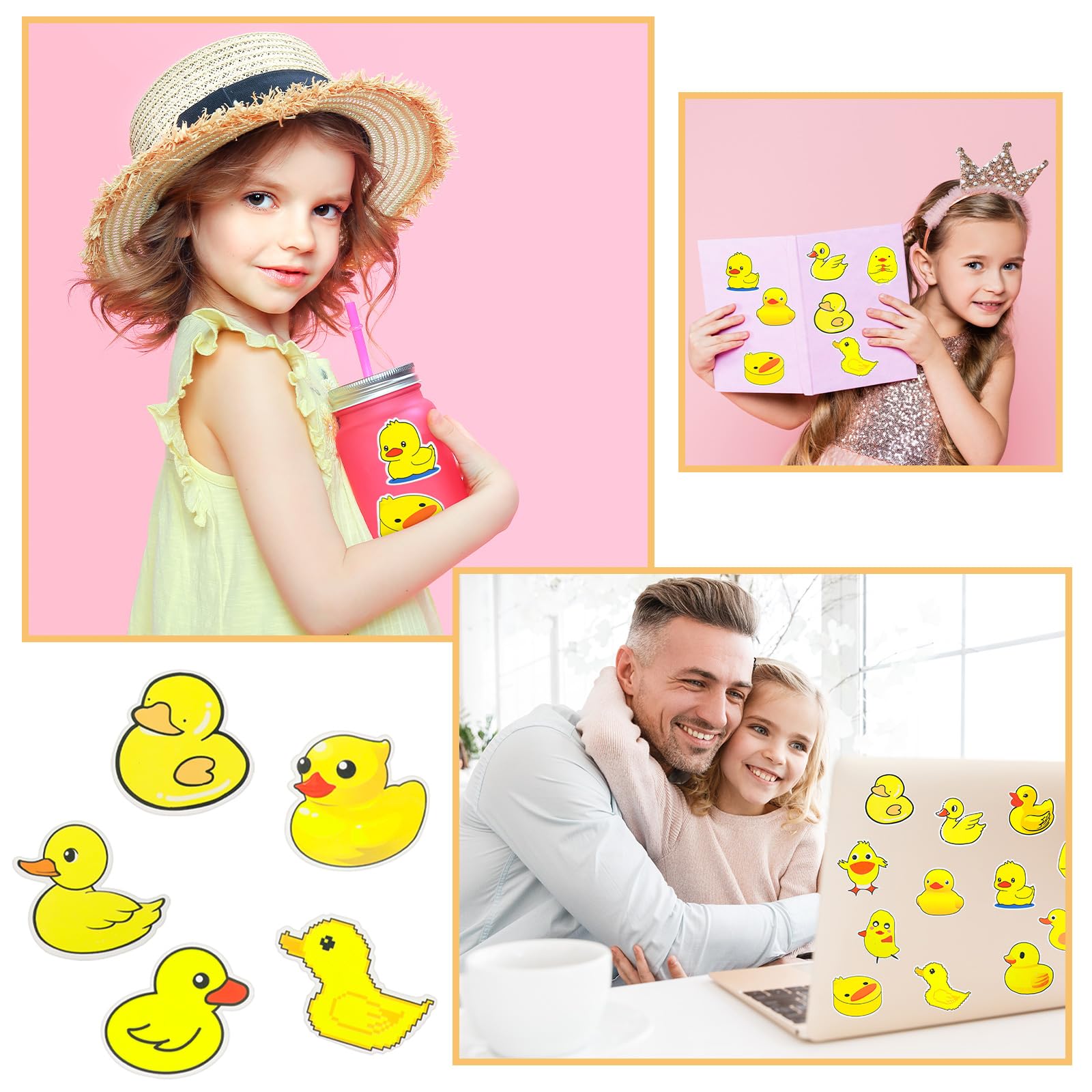 Libima 100 Pcs Waterproof Yellow Duck Stickers - Cute Duck Decals for Water Bottles, Laptops, Luggage & Skateboards - Fun Vinyl Stickers for Kids & Teens - Perfect for School Supplies, DIY Crafts & Room Decor