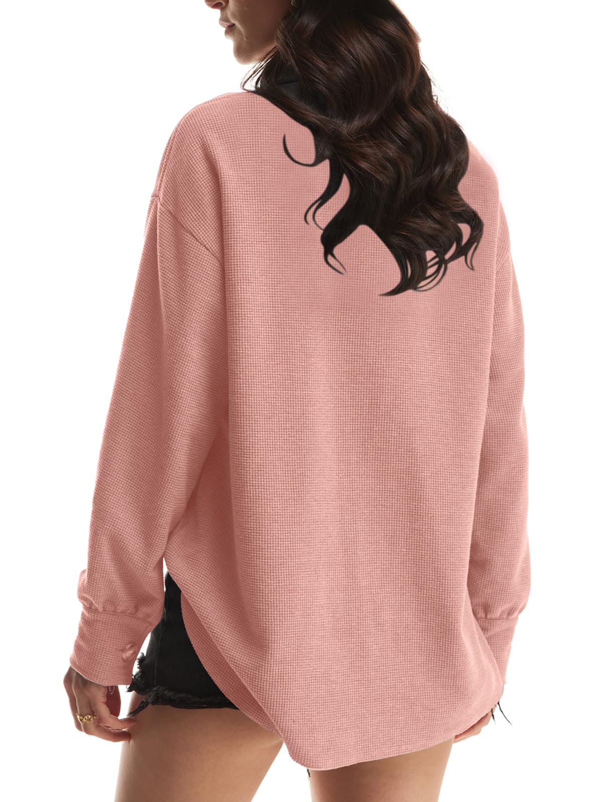 Yanekop Women's Waffle Knit Button Down Shirt Jacket - Oversized Long Sleeve Shacket for Casual & Trendy Outfits 2025 | Perfect for Fall Layering, Coffee Dates & Weekend Getaways