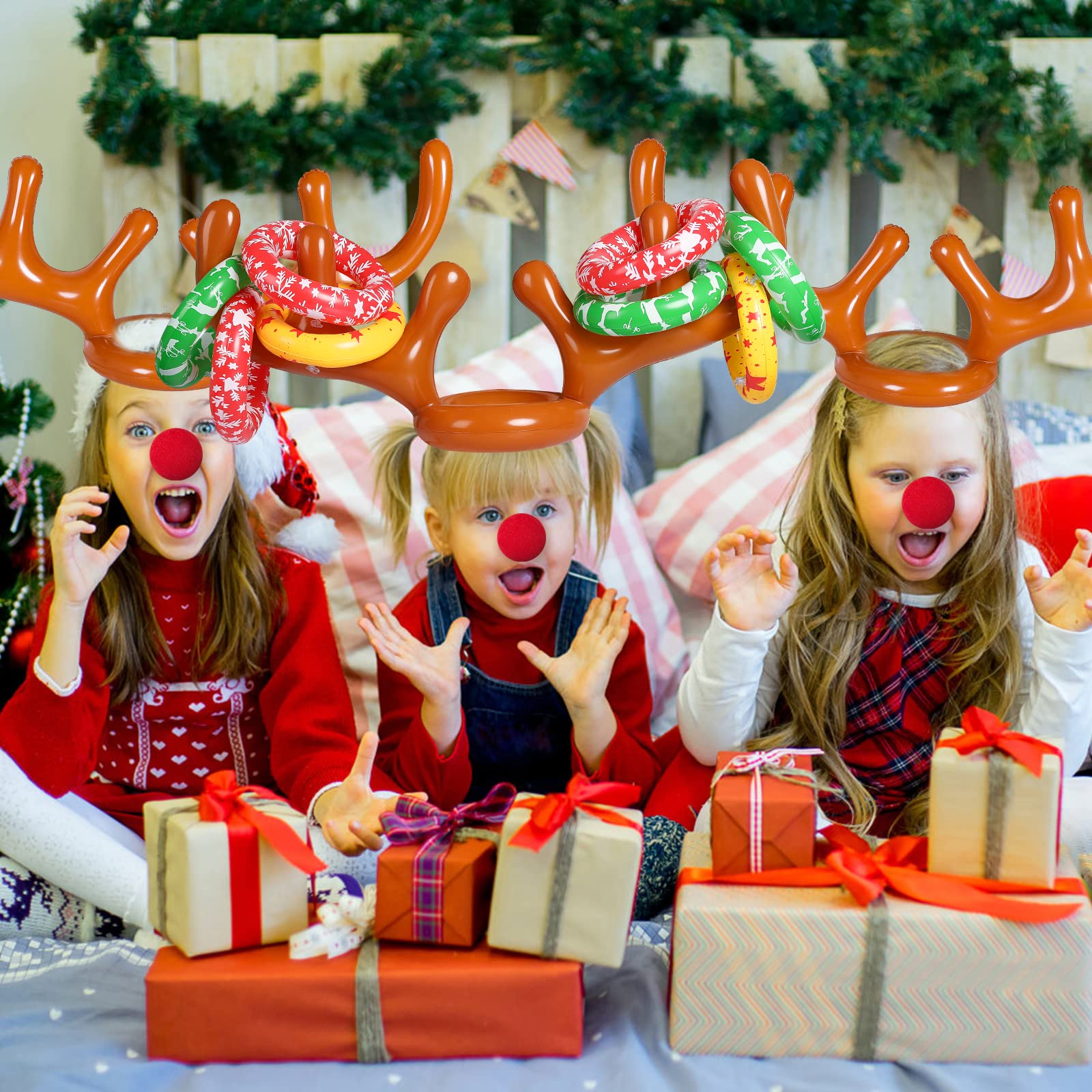 MGparty Christmas Inflatable Reindeer Antler Toss Game - Fun Holiday Ring Toss for Kids & Teens - Indoor/Outdoor Party Game - Perfect for Xmas Parties, Family Gatherings & Backyard Fun