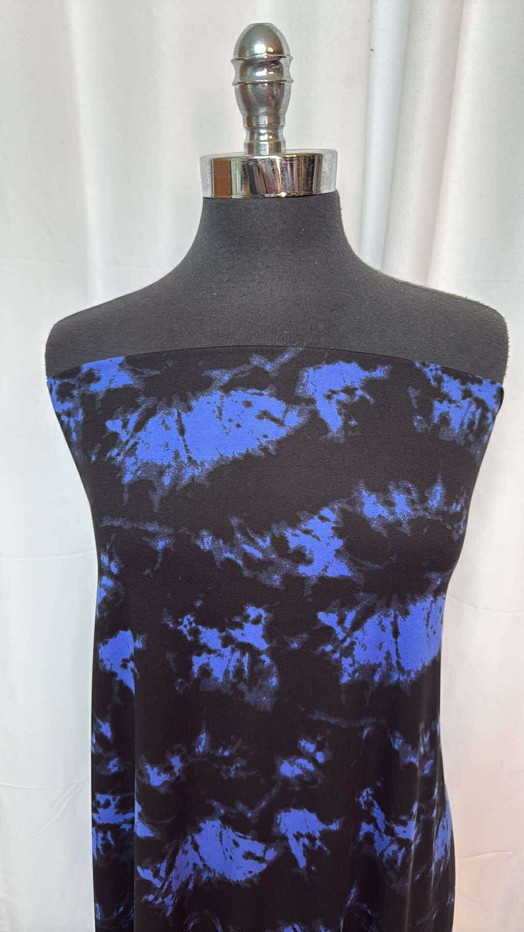 Vibrant Black & Blue Tie Dye Fabric - Soft Double Brushed Poly Spandex - 2 Yard Cut - Perfect for DIY Clothing, Leggings & Dancewear
